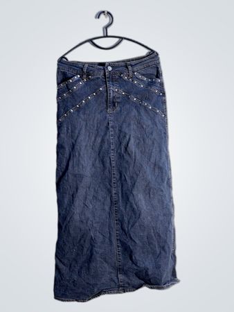 HI JEANS Women's Denim Maxi Skirt with Studs