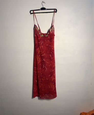 Red Floral Print Slip Dress