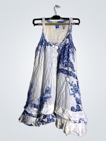 TRIDAGNA Damen Blau Floral Druck Ärmelloses Kleid mit Rüschen