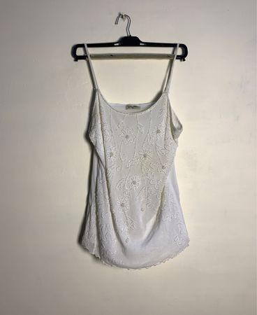 WANGLI M/L Weiße Perlen Besetzte Blumen-Top