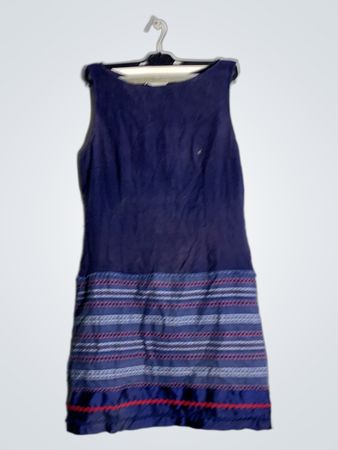 Sleeveless Navy Dress with Striped Pattern