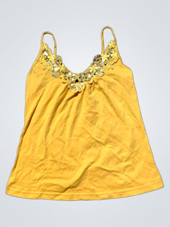 Gelbes Top mit Spitze und Pailletten