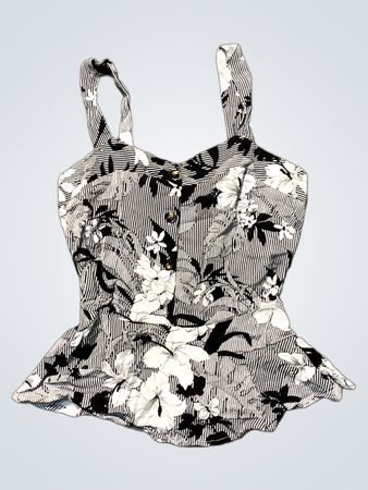 Chateau Los Angeles Damen Schwarz-weiß Floral Print Peplum Tank Top Größe S
