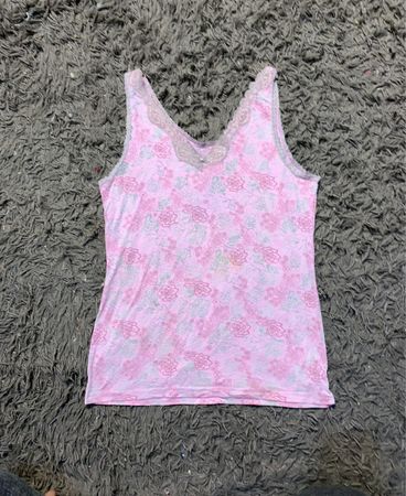 Rosa floraler Spitzenbesatz Tanktop