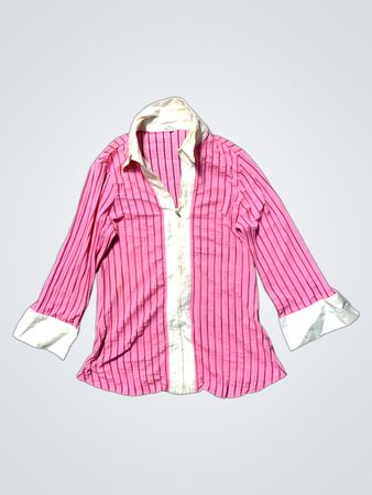 Yera Pink Gestreifter Hemd mit Weißem Kragen und Manschetten