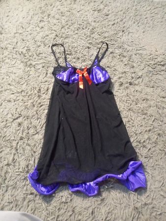 Black and purple babydoll negligee with red bow