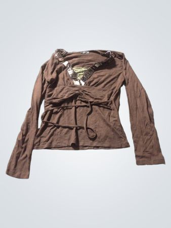 ANGIE Brown Long Sleeve Wrap Top