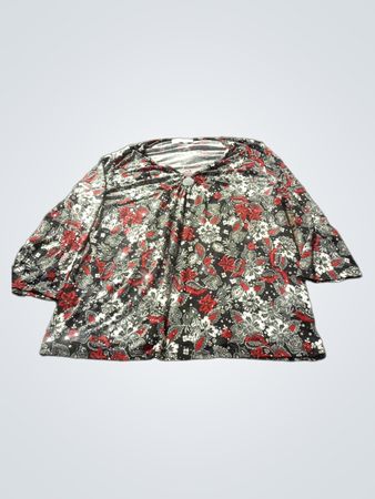 ARMAND THIERY Damen Schwarz Rot Weiß Blumenmuster 3/4-Ärmel Oberteil