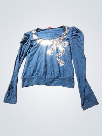 SORGO Blue Long Sleeve Top mit verziertem Bogen