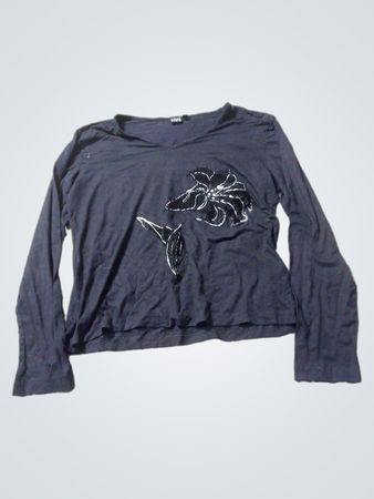 LAURA STEIN Schwarzes Langarm-Oberteil mit floralem Design