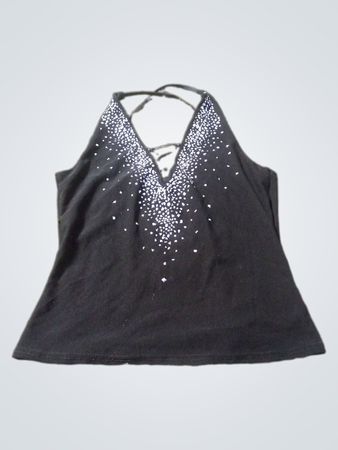 Schwarzes Haltertop mit Strassdetail