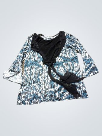 Alust Damen bedruckte Bluse mit schwarzem Spitzenbesatz