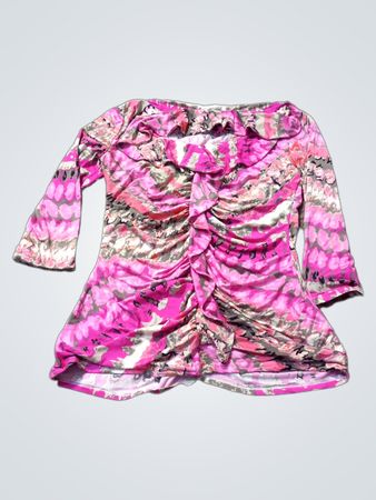 Rosa und Weiße Abstrakte Druck Raffung Bluse