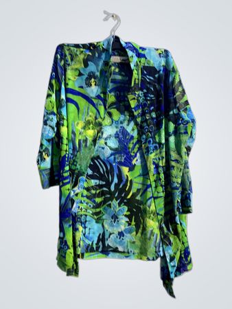 Piccadilly Fashions Damen Kimono mit blauem und grünem Blumenmuster