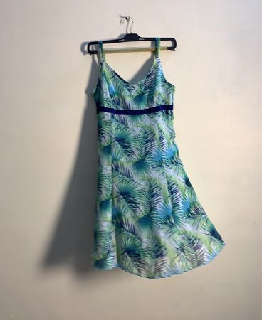 Blau Bewegung Blatt Druck Kleid