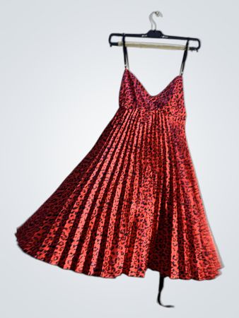 Rotes Leopardenmuster Plissiertes Midikleid