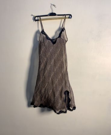 Durchsichtiges Leopardendruck-Slipkleid mit Spitzenbesatz