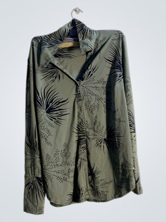 MY FASHION Grünes Blumenmuster Langarm Button-Up Hemd