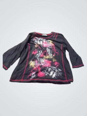 Christine LAURE Schwarzes Langarm-T-Shirt mit Grafikdruck