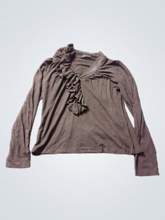 BOGMAR Langarm Braun Rüsch Bluse