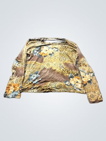 Langärmliges braunes Oberteil mit Blumenmuster