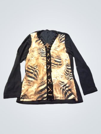 Langärmliges Oberteil mit Animal-Print und Schnürung vorne
