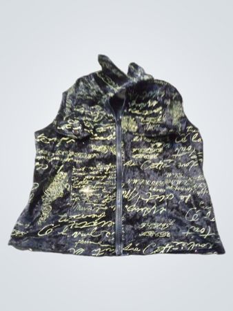 ESTINA Black Velvet Script Print Ärmeloses Zip-Up Top