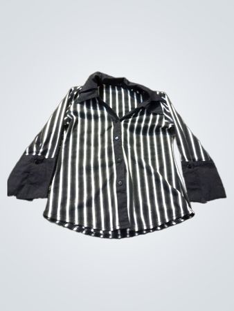 Schwarz-weiß gestreifte Bluse mit schwarzem Kragen und Manschetten
