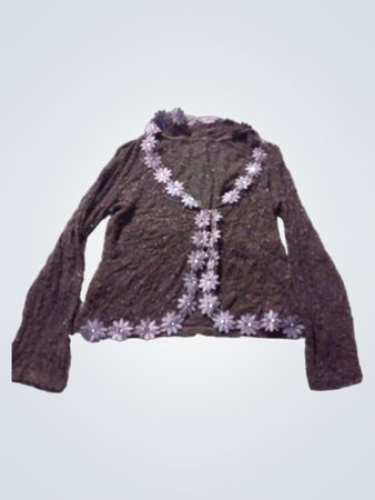 Brauner Spitzen-Cardigan mit Blumenverzierungen