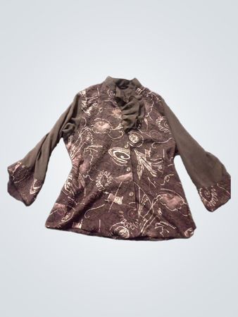 Braune bedruckte Bluse mit Rüschenkragen