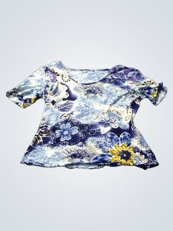 Damen Blau Blumen Kurzarmtop