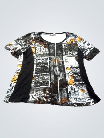 CANDA PREMIUM Damen Schwarz-Weiße Grafikdruck Zip-Front Tunika-Top