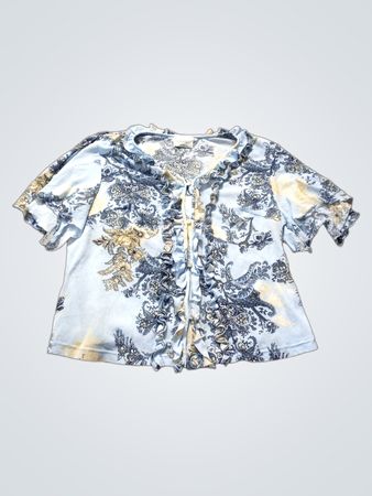 CANDA Damen Blau Floral Druck Rüschenshirt