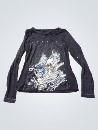 Schwarz langärmliges Shirt mit Grafikdruck