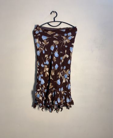 BEES Brauner Floral Print Rüschensaum Midi-Rock