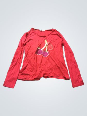 Rotes Langarmhemd mit Kirschgrafik