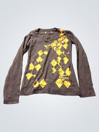 Braunes Langarmhemd mit gelbem Diamantmuster