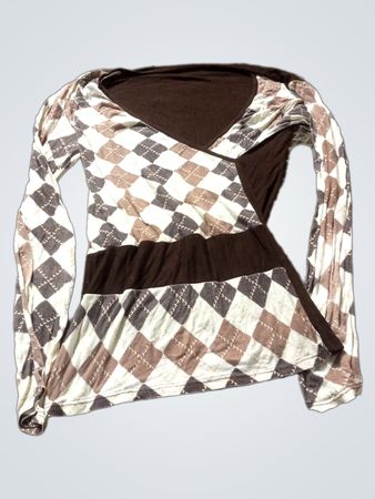 Braun-weißes Argyle-Hemd mit langen Ärmeln