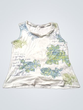 Weißes ärmelloses Top mit floralem Druck und Schriftzug