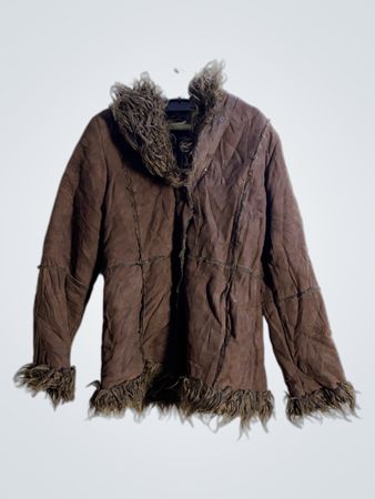 Braune Fake-Fur-besetzte Jacke