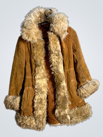 Brown Suede Fur Trimmed Coat