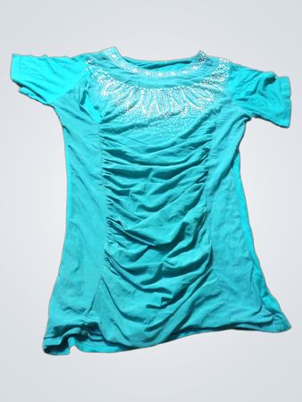 Türkises Raffung T-Shirt mit Strassdetails
