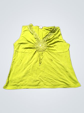DL Style Damen Grün Ärmelloses Tanktop mit Häkel-Ausschnitt