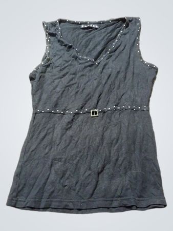 Kaffe Damen Schwarzes Ärmelloses V-Ausschnitt Verziertes Top