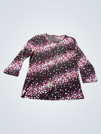 Schwarzes Langarmshirt mit weißen und pinken Punkten