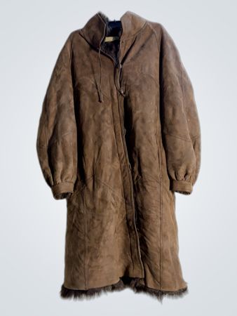 Brauner Wildleder-Schaffellmantel