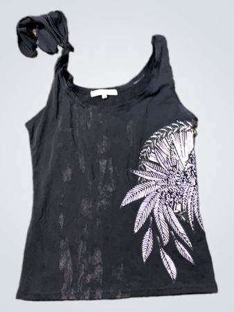 MAXSTUDIO Schwarzes Tanktop mit Feder-Grafik