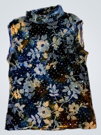 Ärmelloses Mock-Neck-Oberteil mit Blumenmuster und Pailletten