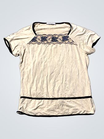 LOOKat Damen beige T-Shirt mit Spitzenbesatz