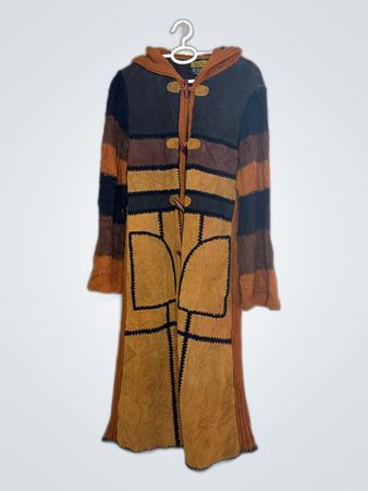 Manteau à capuche en patchwork de cuir Bug